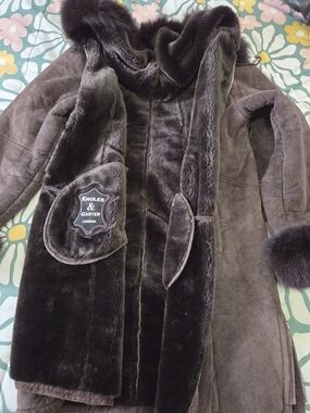 Knoles & Carter London Genuine Suede Leather Coat Faux Fur Hooded Winter Jacket
